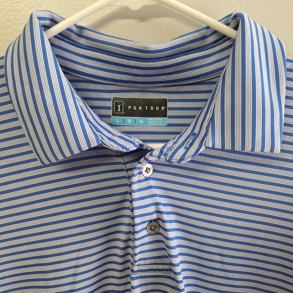 PGA‎ Tour Golf Shirt Pullover Collar Striped Button Mens Large Lightweight - Picture 4 of 8